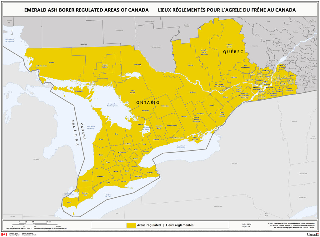 Emerald Ash Borer Regulated Areas of Canada